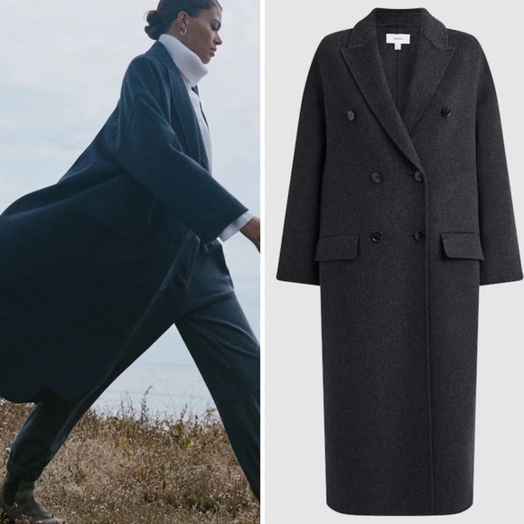 Reiss Laylah double breasted wool blend coat in charcoal grey NWT - Picture 3 of 12